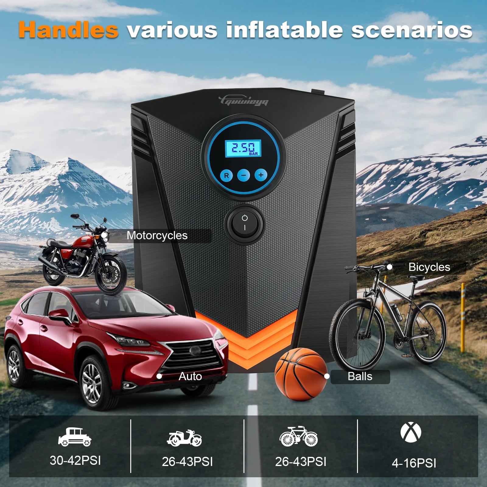 GUWIEYG DC12V Car Air Pump – 150PSI Digital Tire Inflator for Auto & Bikes