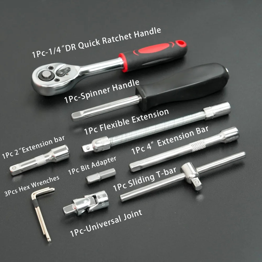 46-Piece Auto Repair Ratchet Wrench & Socket Tool Set – Vehicle Maintenance Kit
