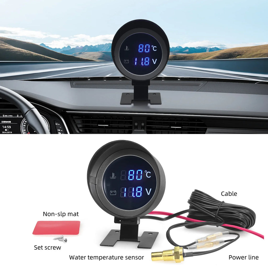 2-in-1 LED Digital Water Temp & Voltmeter – 12V/24V Car & Truck Gauge