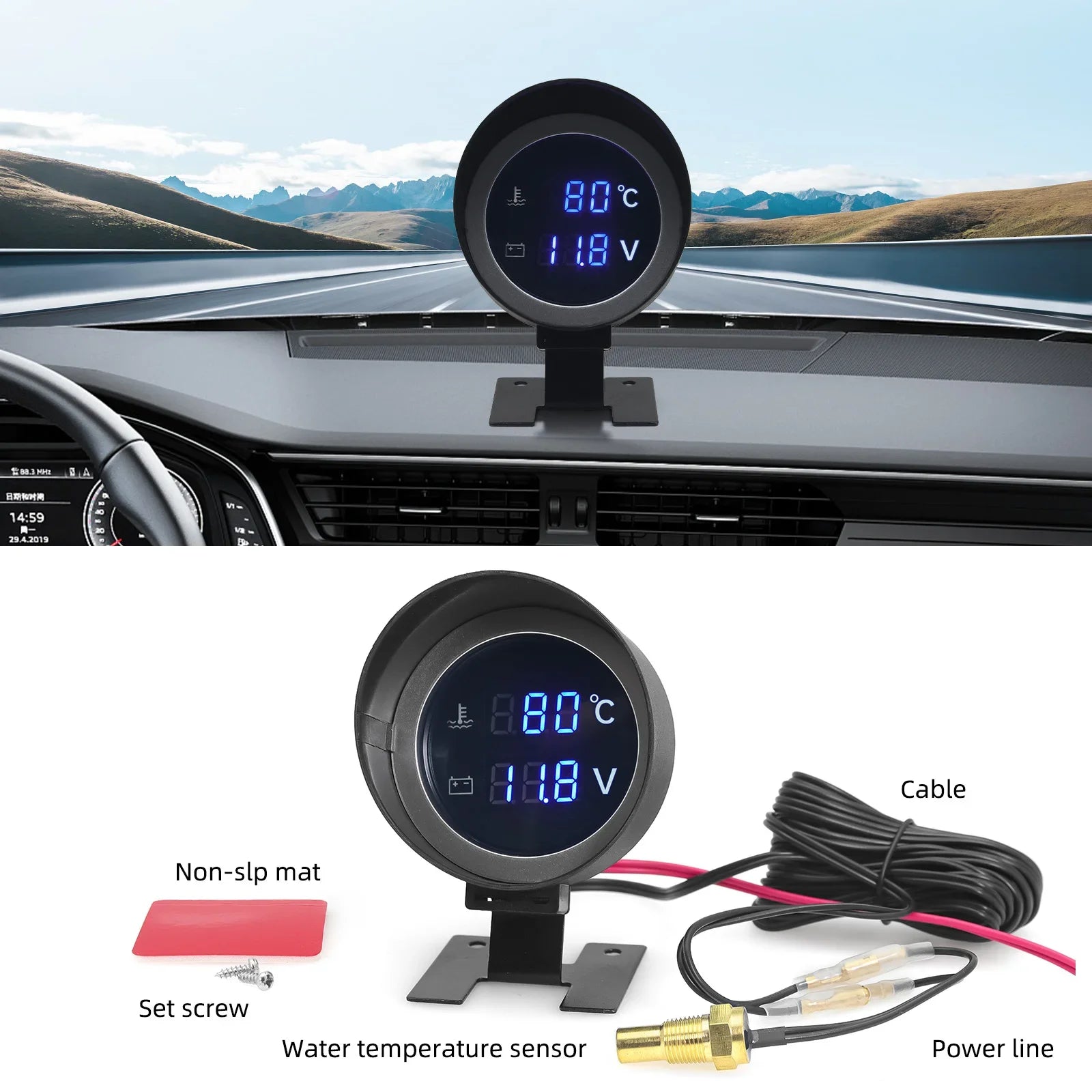 2-in-1 LED Digital Water Temp & Voltmeter – 12V/24V Car & Truck Gauge