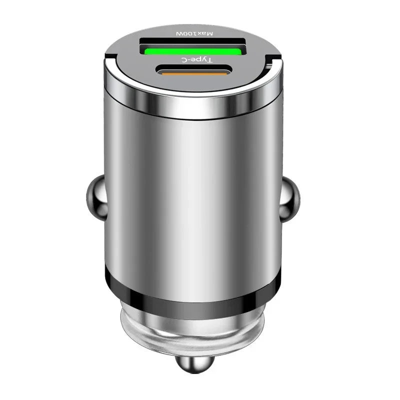 100W Mini Car Charger – PD Type-C Fast Charging for iPhone, Samsung