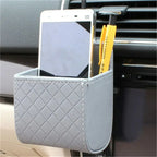 Universal Car Air Vent Hanging Organizer – Leather Storage & Phone Holder