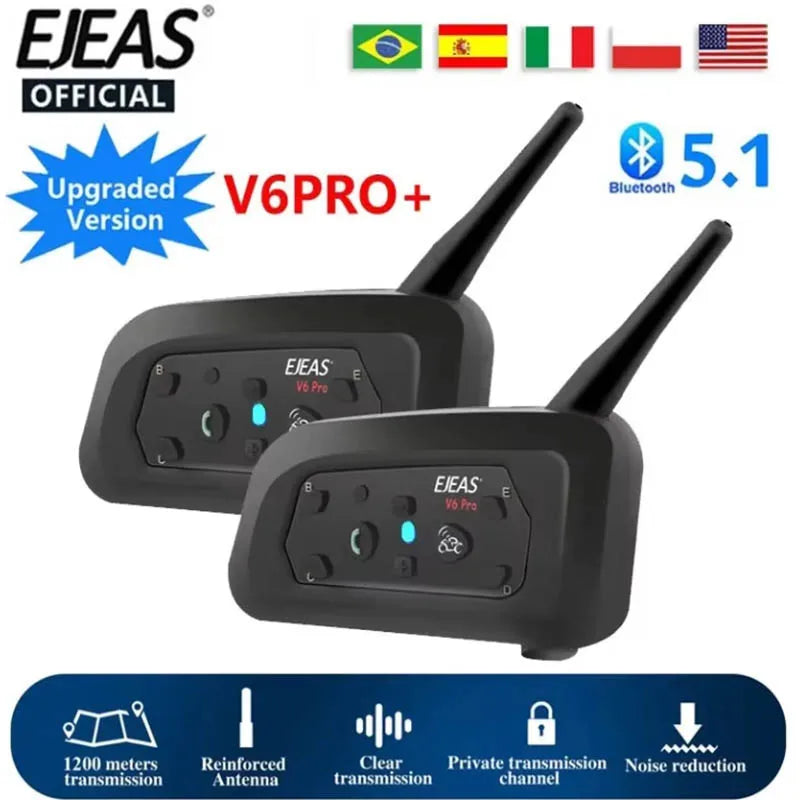 EJEAS V6 Pro Moto Intercom – Wireless Helmet Walkie Talkie Headset