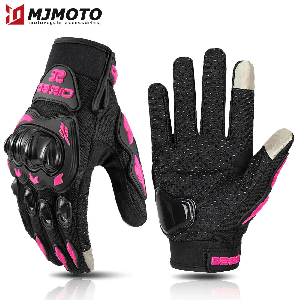 Unisex Touchscreen Moto Gloves – Pink & Black Lightweight Motorbike Gloves