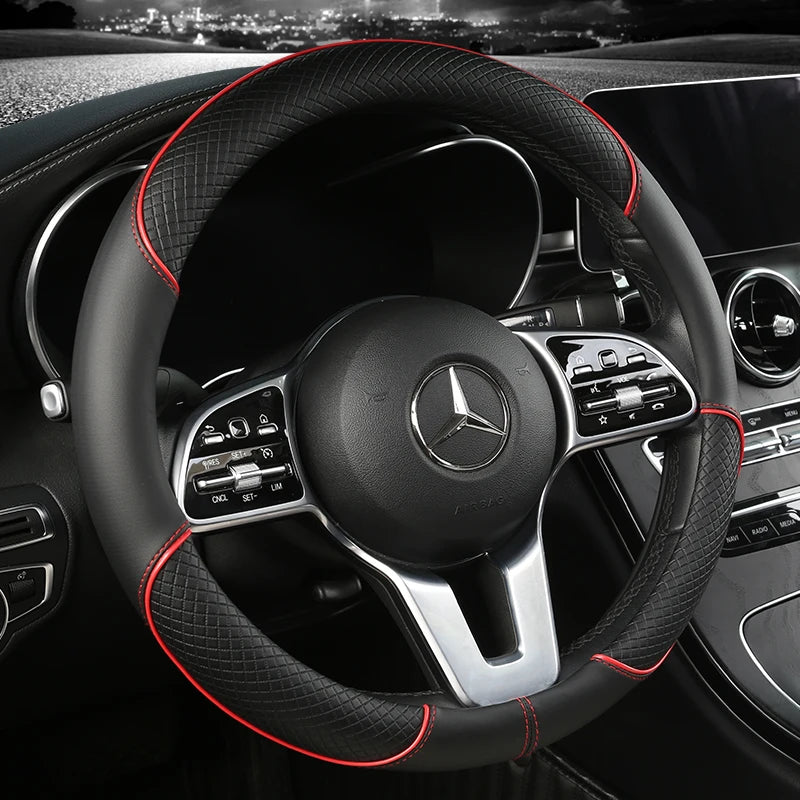 Universal Leather Steering Wheel Cover – Anti-Slip & All-Season Fit