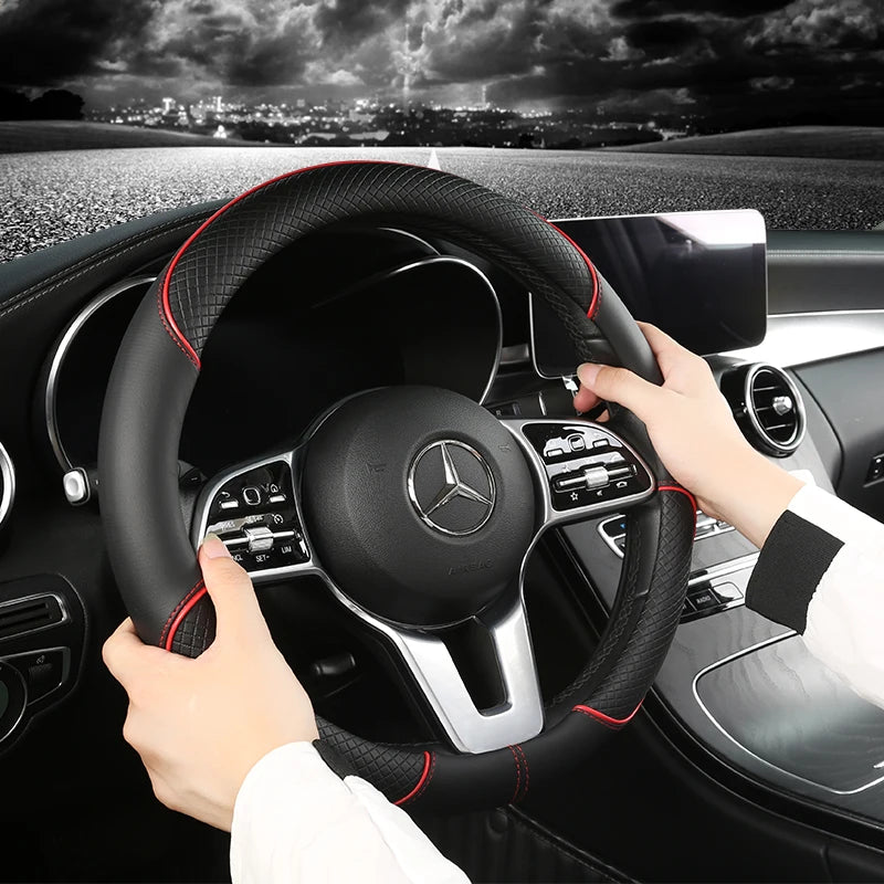 Universal Leather Steering Wheel Cover – Anti-Slip & All-Season Fit