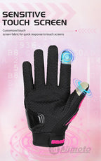 Unisex Touchscreen Moto Gloves – Pink & Black Lightweight Motorbike Gloves