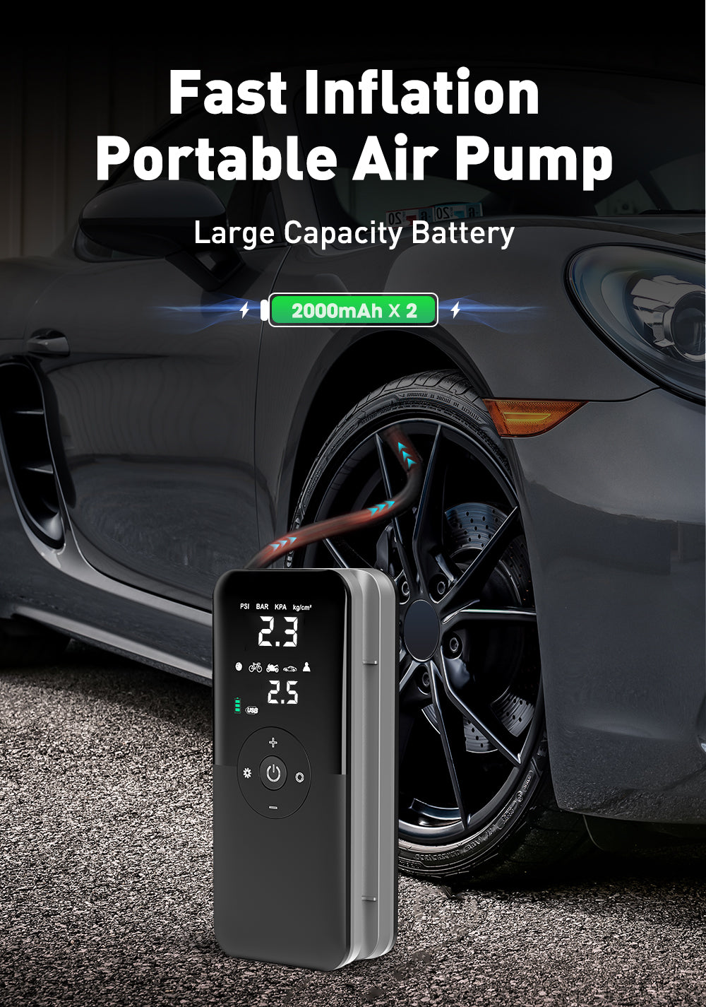 CARSUN Cordless Air Pump – Rechargeable Digital Tire Inflator for Car, Bike & Balls