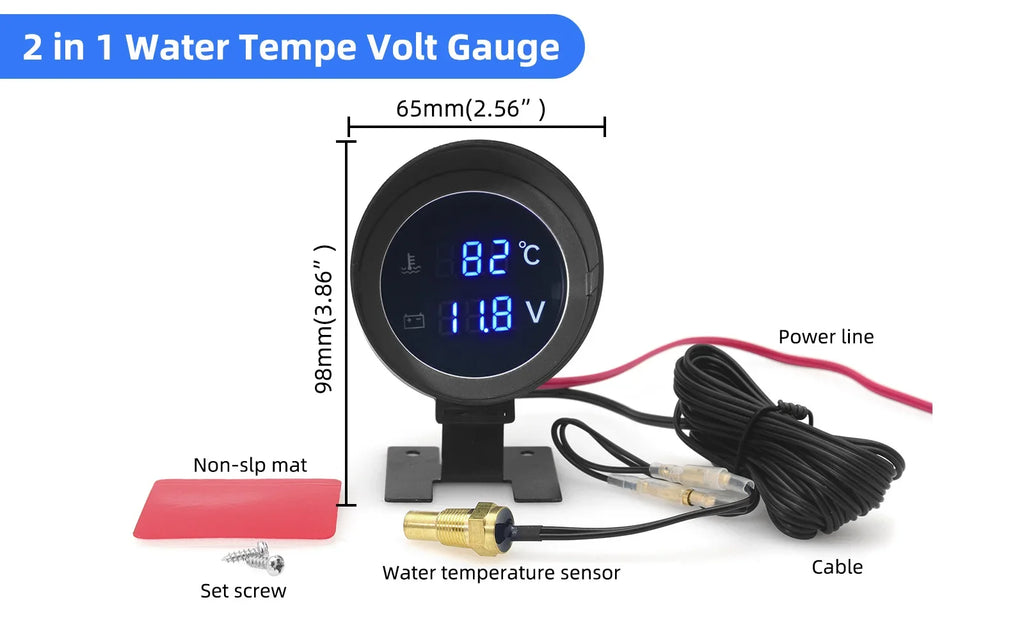 2-in-1 LED Digital Water Temp & Voltmeter – 12V/24V Car & Truck Gauge