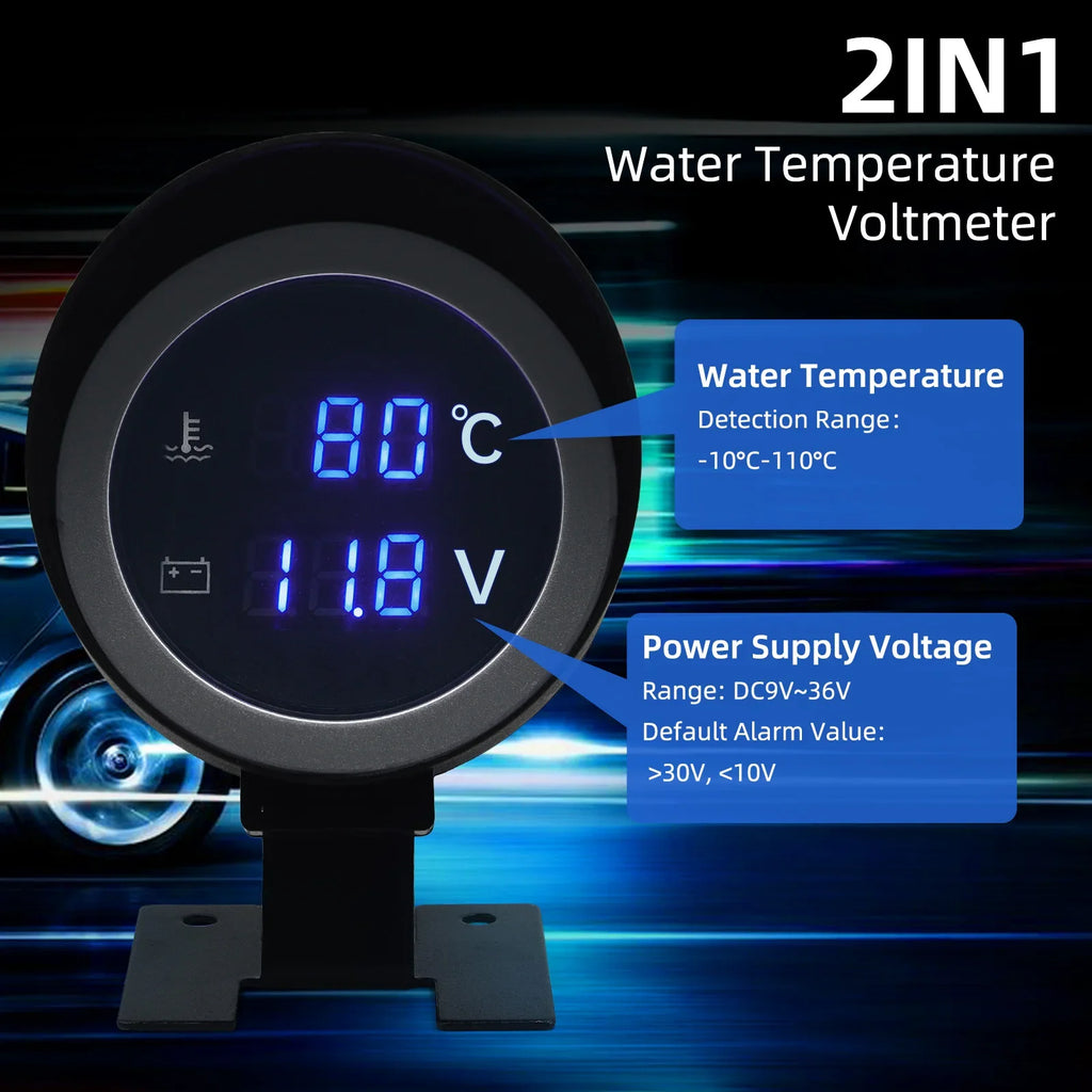 2-in-1 LED Digital Water Temp & Voltmeter – 12V/24V Car & Truck Gauge