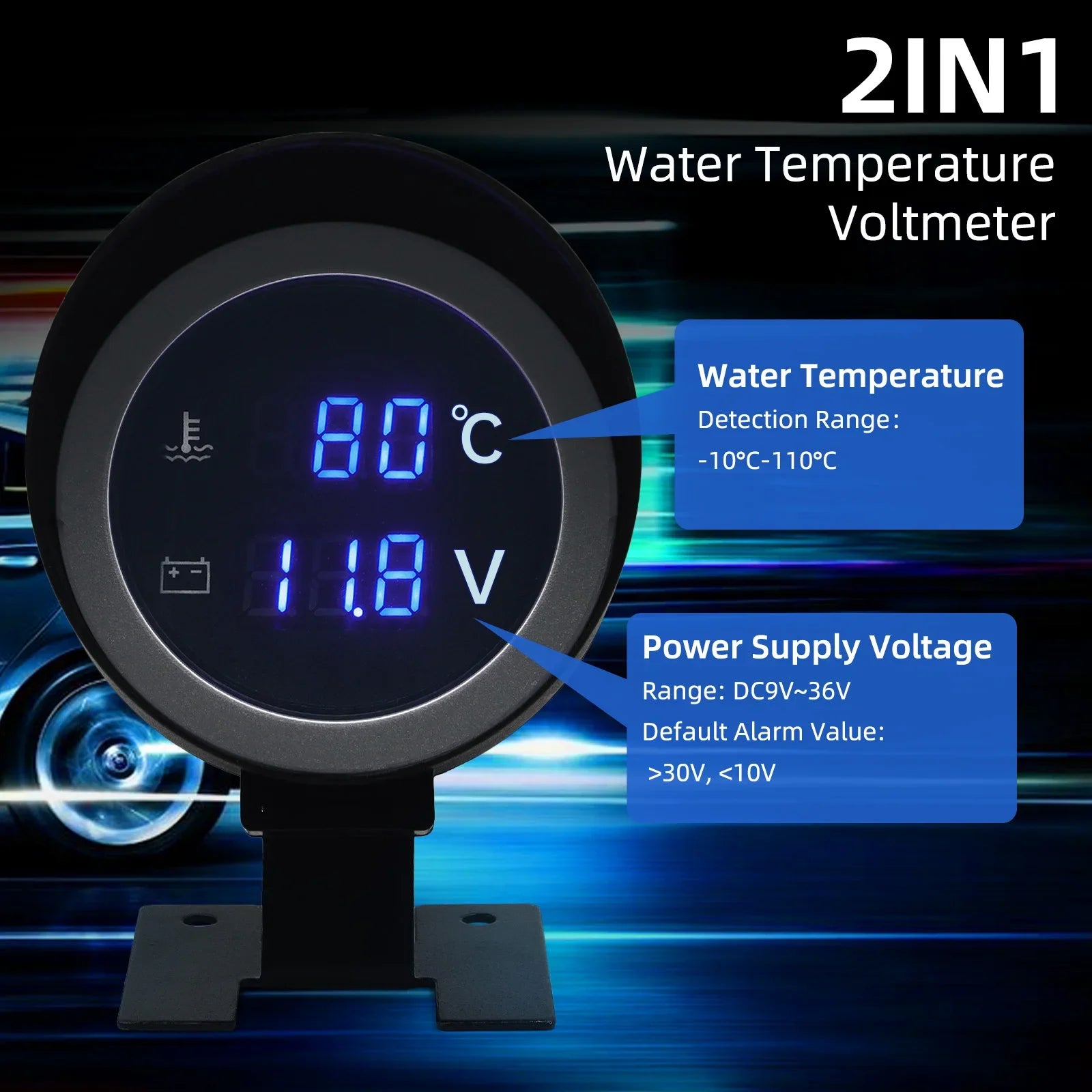 2-in-1 LED Digital Water Temp & Voltmeter – 12V/24V Car & Truck Gauge