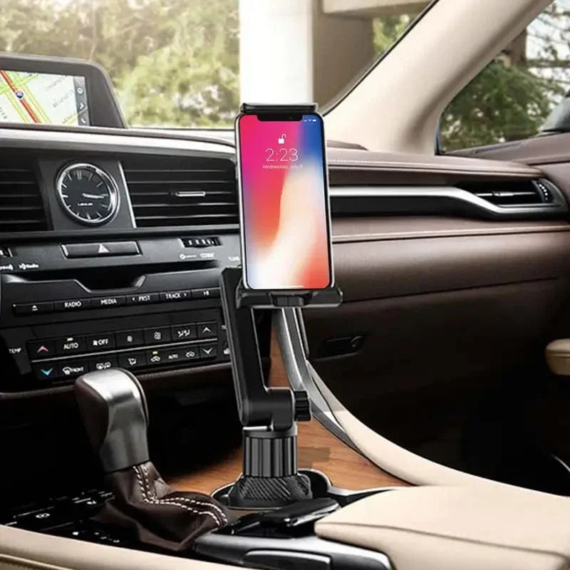 360° Adjustable Tablet & Smartphone Car Mount – Cup Holder Triangular Base