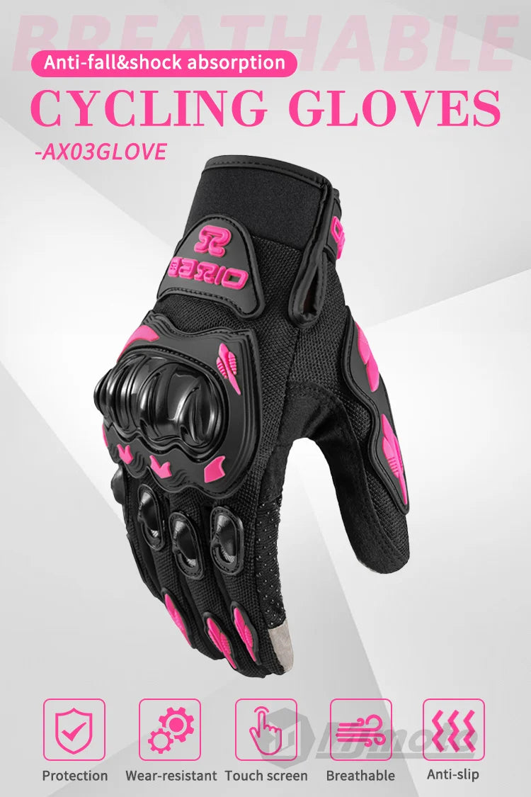 Unisex Touchscreen Moto Gloves – Pink & Black Lightweight Motorbike Gloves