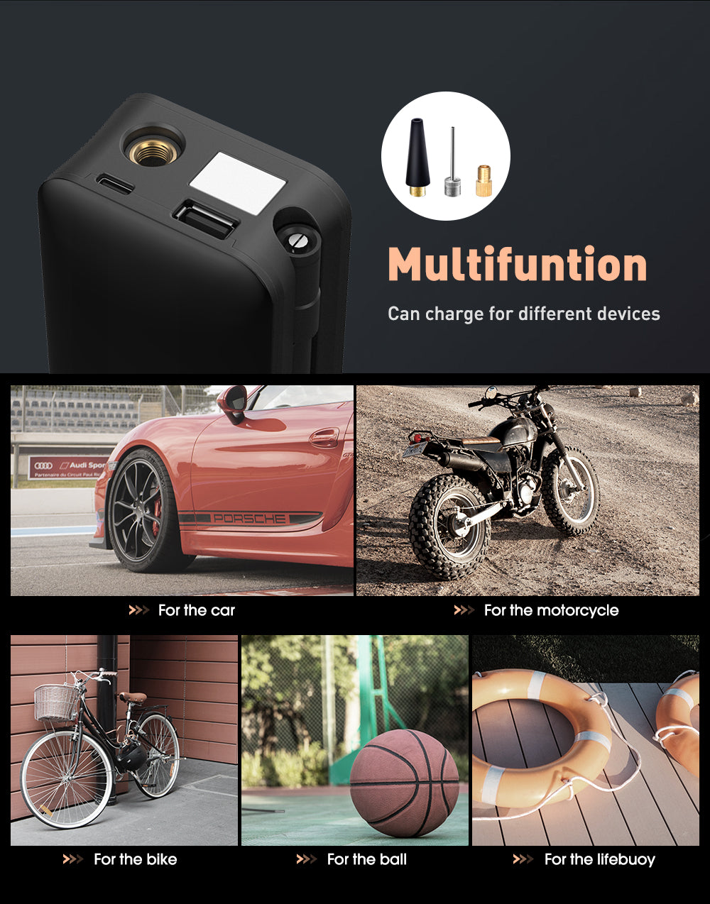 CARSUN Cordless Air Pump – Rechargeable Digital Tire Inflator for Car, Bike & Balls