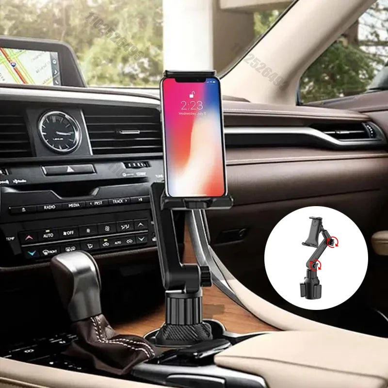 360° Adjustable Tablet & Smartphone Car Mount – Cup Holder Triangular Base