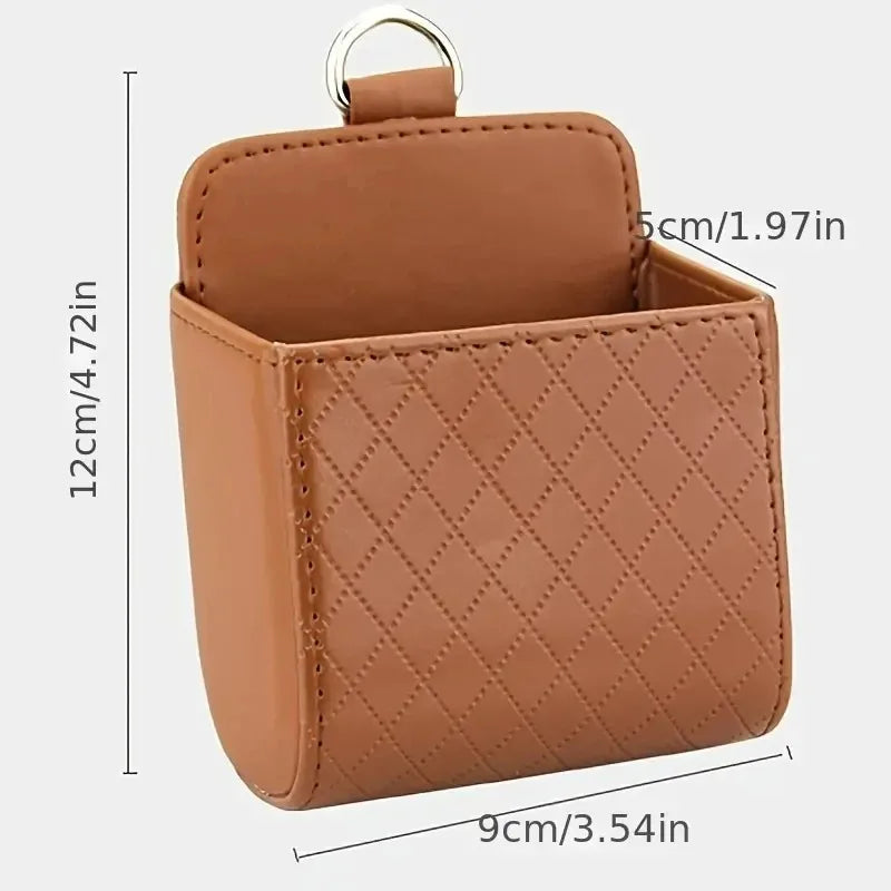 Universal Car Air Vent Hanging Organizer – Leather Storage & Phone Holder