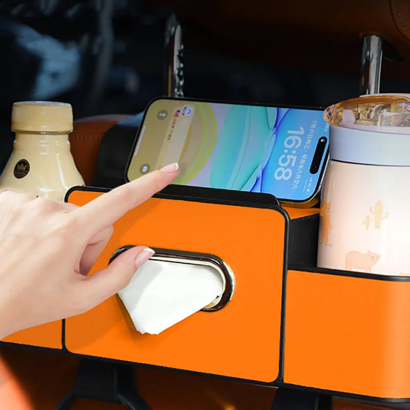 Car Backseat Storage Organizer – Tidy Hanging Box for Tissue, Phone & Drinks