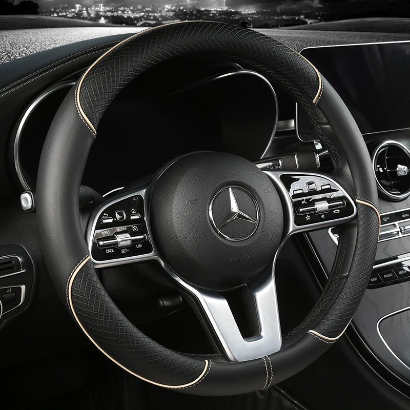 Universal Leather Steering Wheel Cover – Anti-Slip & All-Season Fit