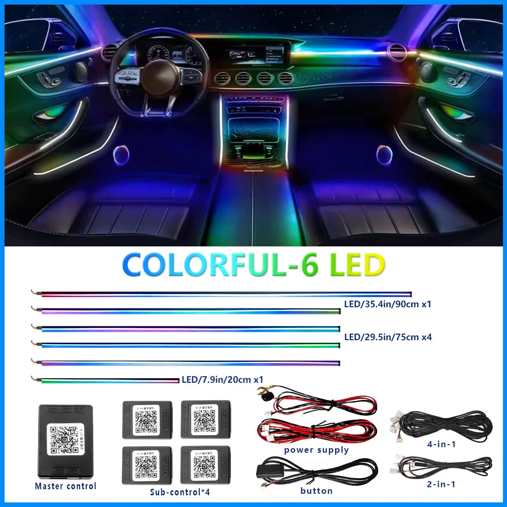 Full-Color RGB Car Interior Lighting – 18-in-1 Dual Zone Neon Acrylic Strip