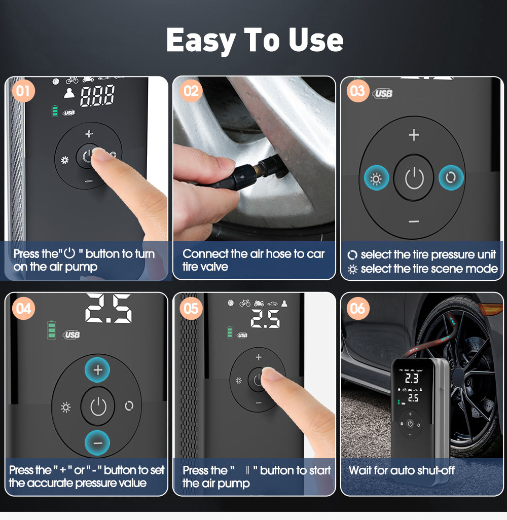 CARSUN Cordless Air Pump – Rechargeable Digital Tire Inflator for Car, Bike & Balls