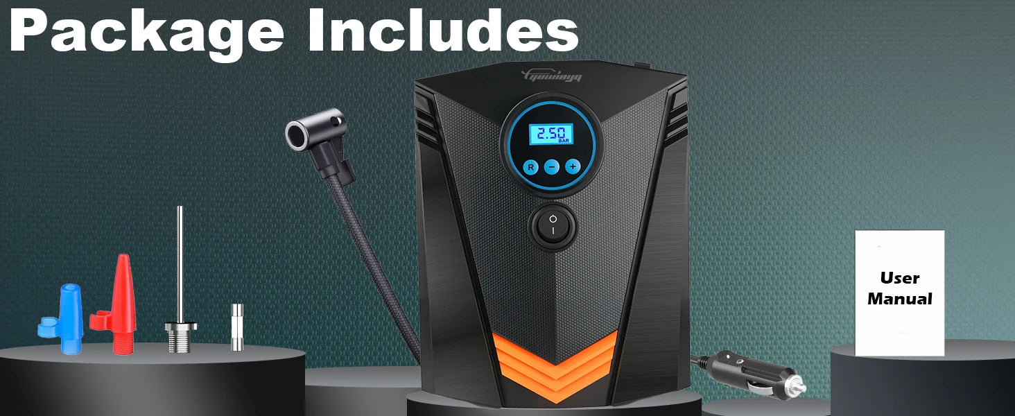 GUWIEYG DC12V Car Air Pump – 150PSI Digital Tire Inflator for Auto & Bikes