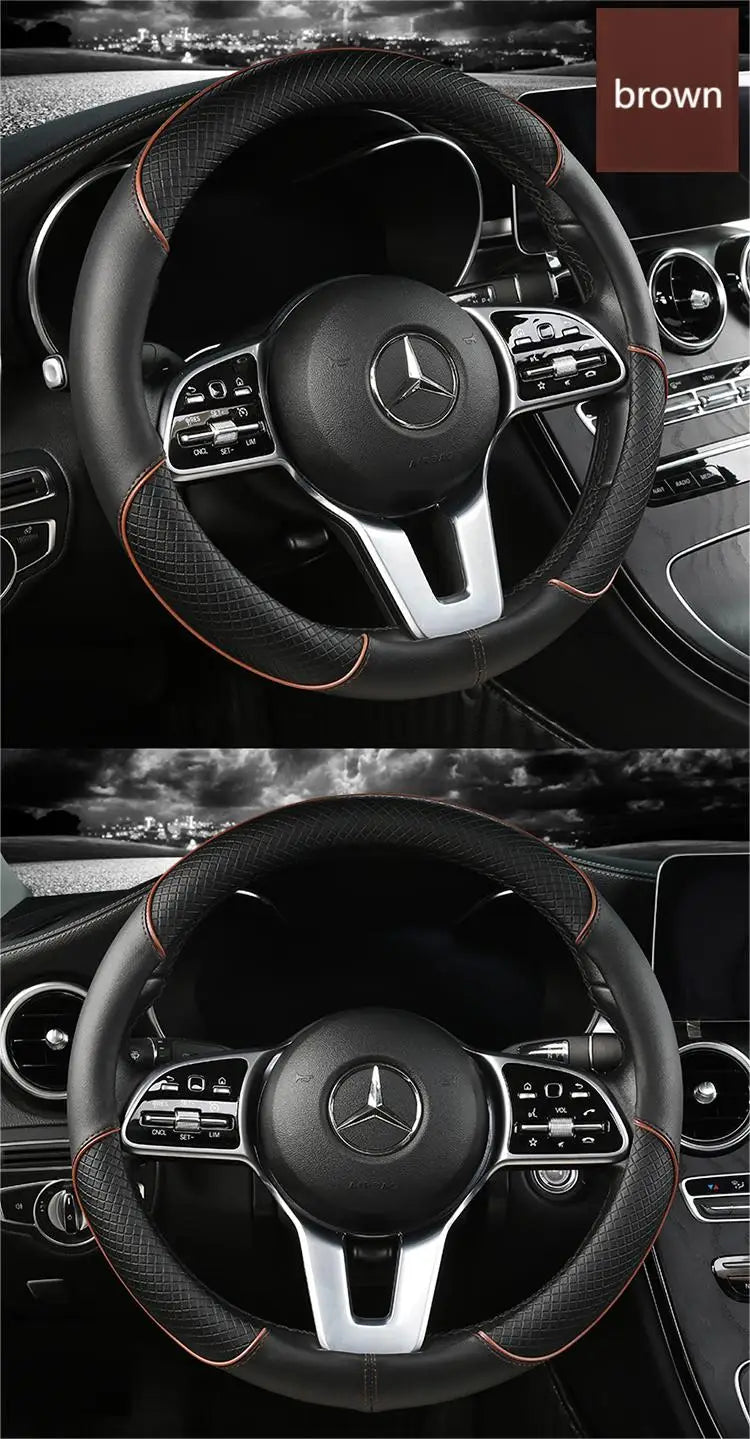 Universal Leather Steering Wheel Cover – Anti-Slip & All-Season Fit