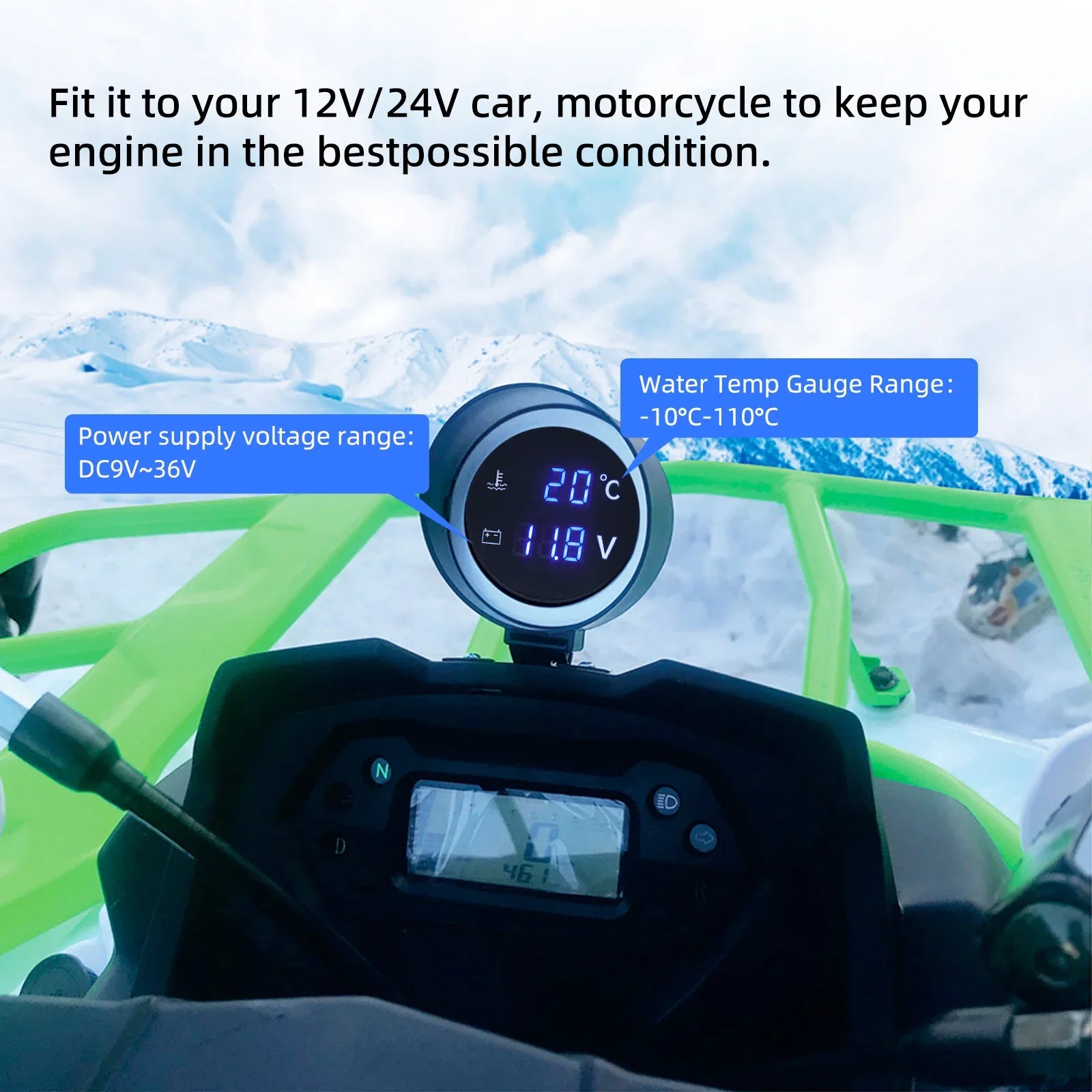 2-in-1 LED Digital Water Temp & Voltmeter – 12V/24V Car & Truck Gauge