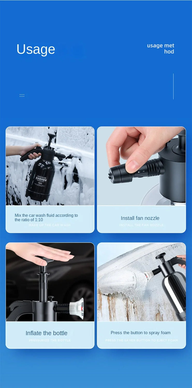 2L Hand Pump Foam Sprayer – Multi-Nozzle Snow Foam Car Wash & Cleaning Bottle