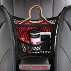 Car Storage Net Bag – Elastic Organizer & Pet Barrier Between Seats