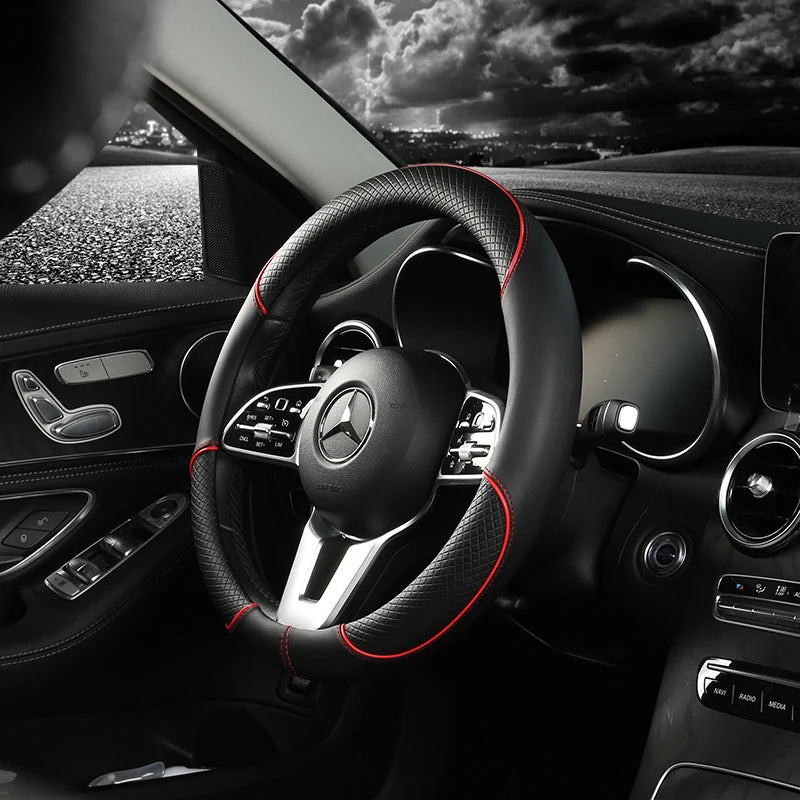 Universal Leather Steering Wheel Cover – Anti-Slip & All-Season Fit