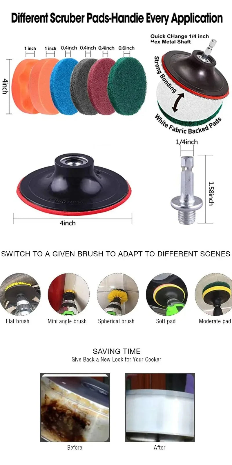 Electric Drill Brush Cleaning Kit – Multi-Purpose Scrubber Set for Car, Kitchen & Bathroom