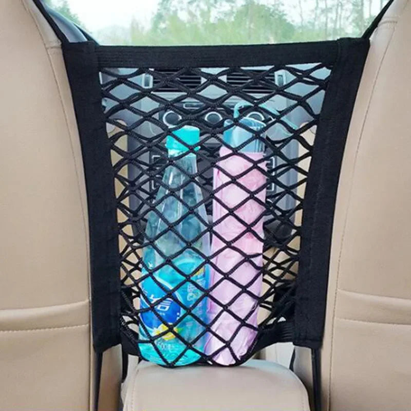 Car Storage Net Bag – Elastic Organizer & Pet Barrier Between Seats