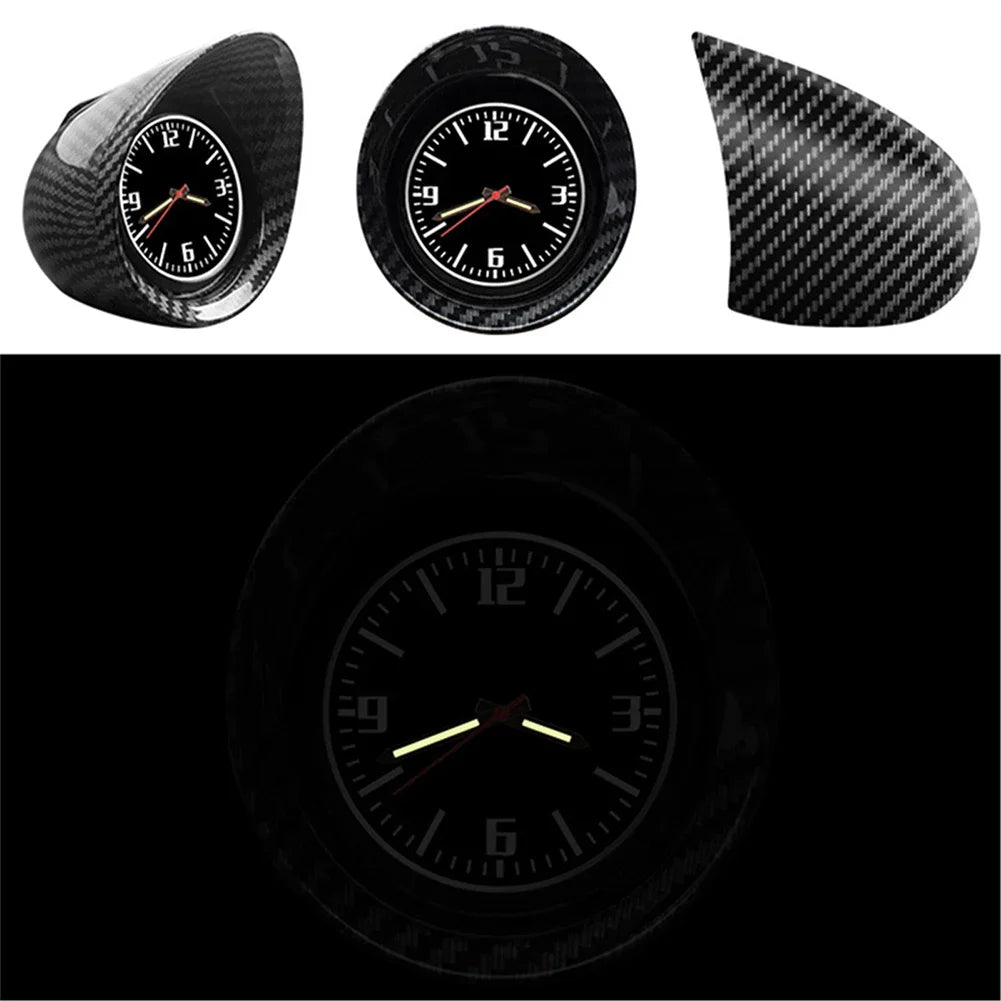 Luminous Quartz Carbon Fiber Car Clock – Mini Dashboard Waterproof Watch