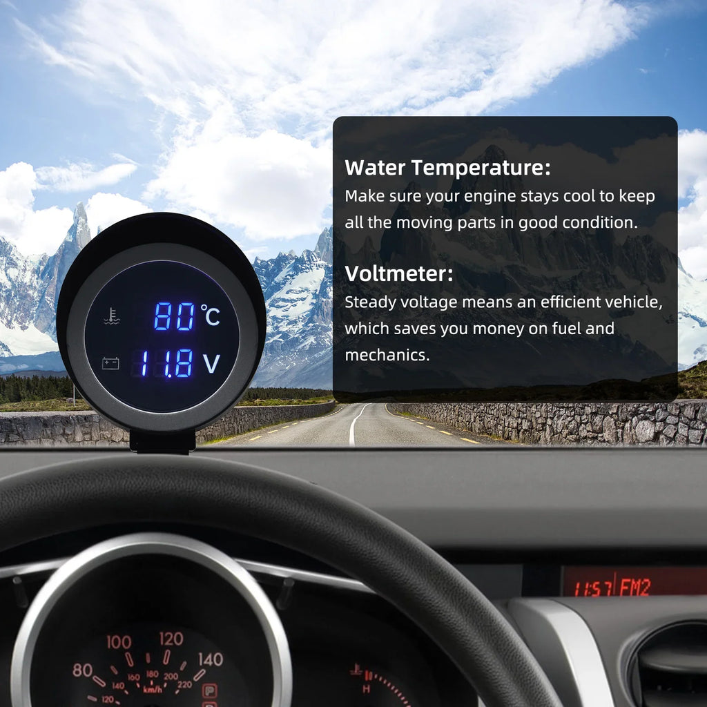 2-in-1 LED Digital Water Temp & Voltmeter – 12V/24V Car & Truck Gauge