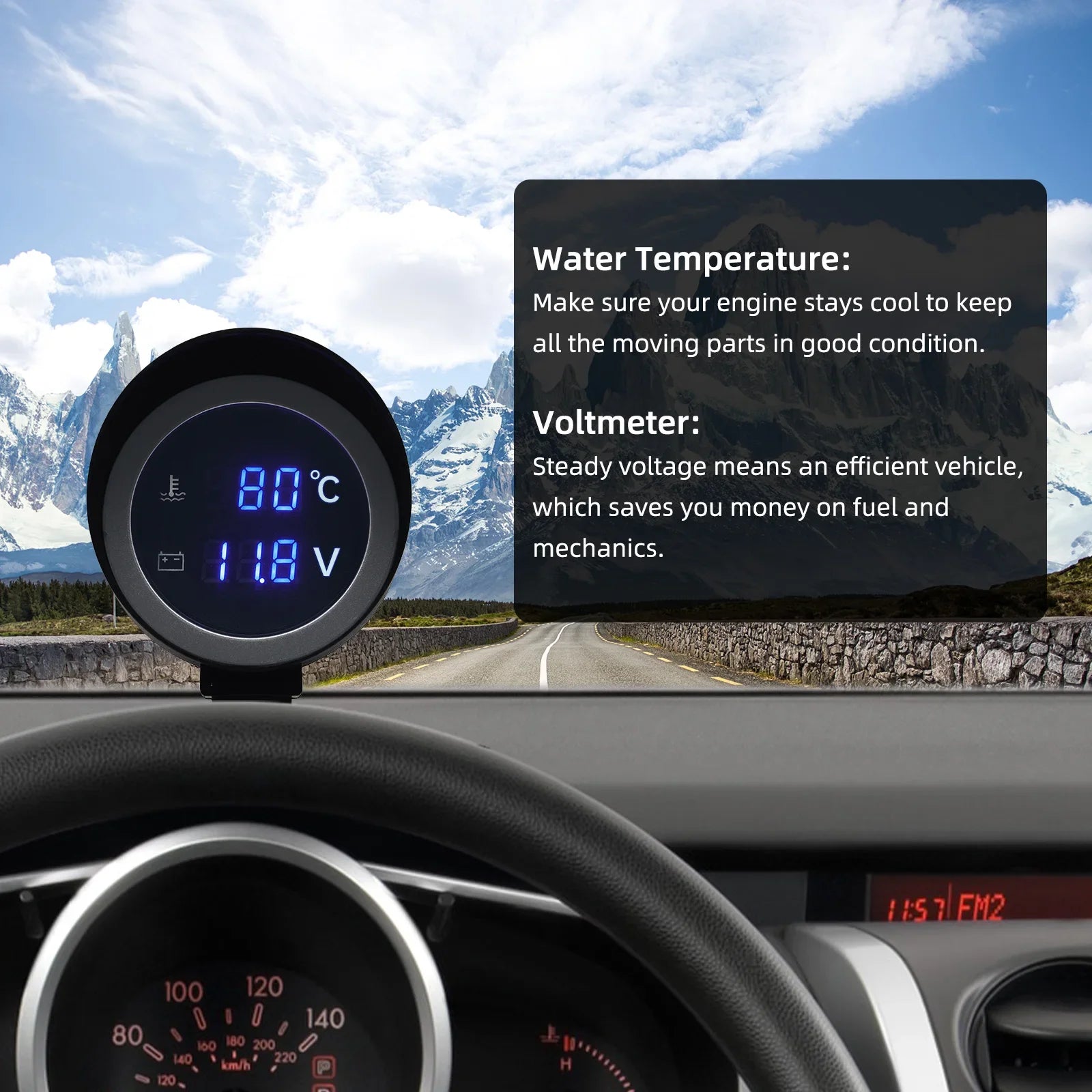 2-in-1 LED Digital Water Temp & Voltmeter – 12V/24V Car & Truck Gauge