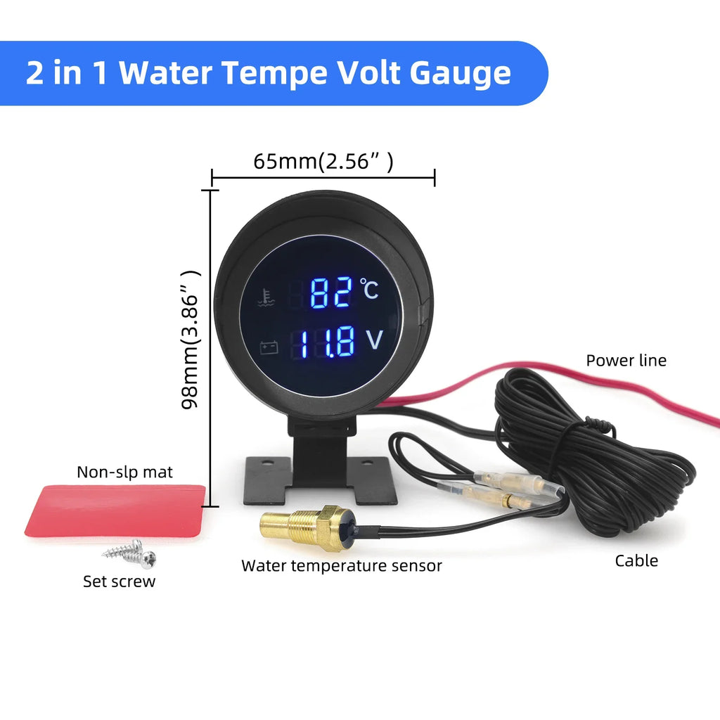 2-in-1 LED Digital Water Temp & Voltmeter – 12V/24V Car & Truck Gauge