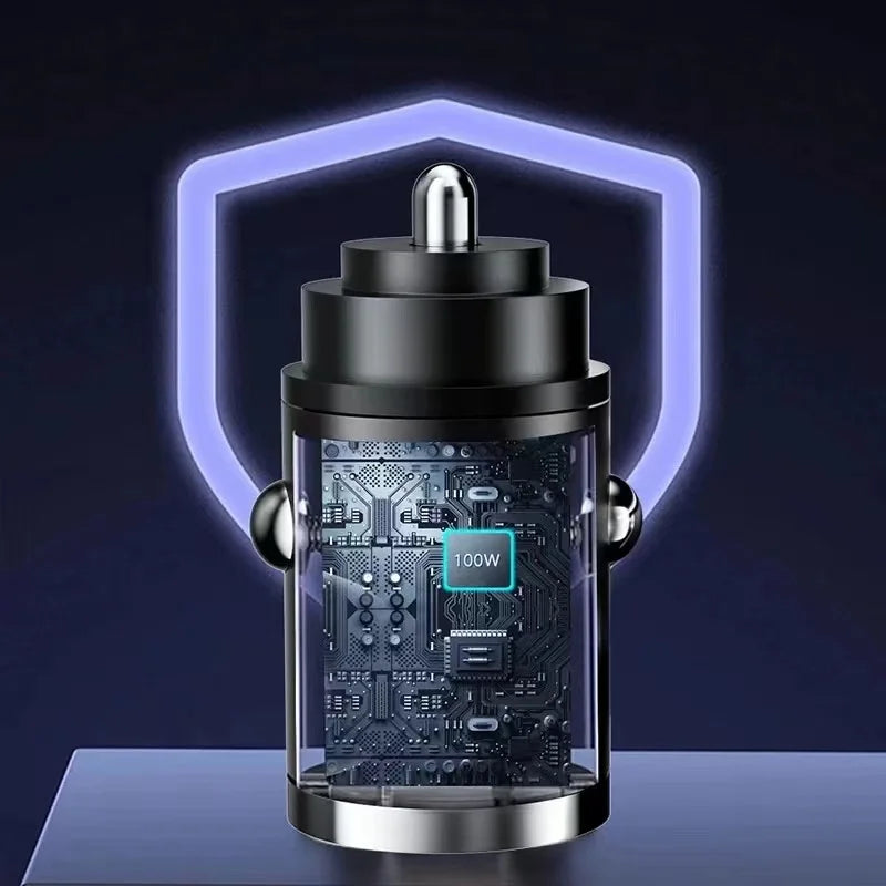 100W Mini Car Charger – PD Type-C Fast Charging for iPhone, Samsung